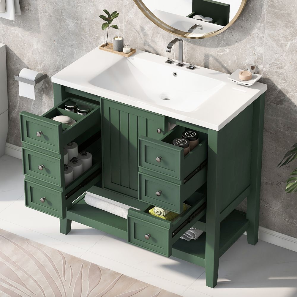 36' Bathroom Vanity With Sink Combo, One Cabinet And Three Drawers, Solid Wood And MDF Board_voghion.com