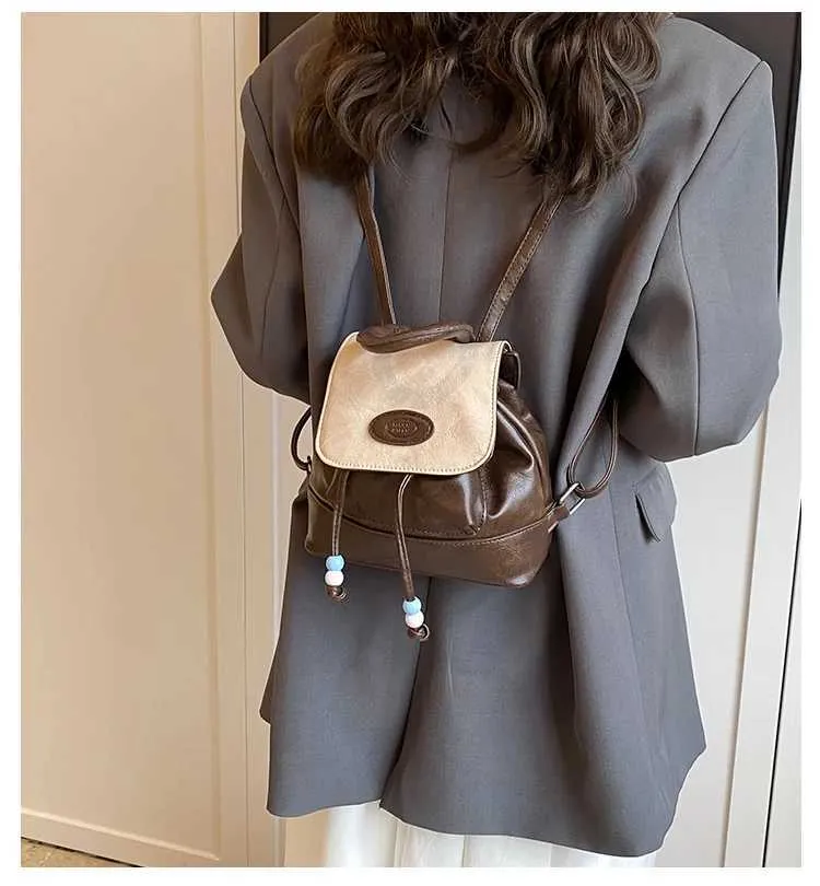 Vintage Women's Backpack & Shoulder Bag, Pu Leather Contrast Colour_voghion.com