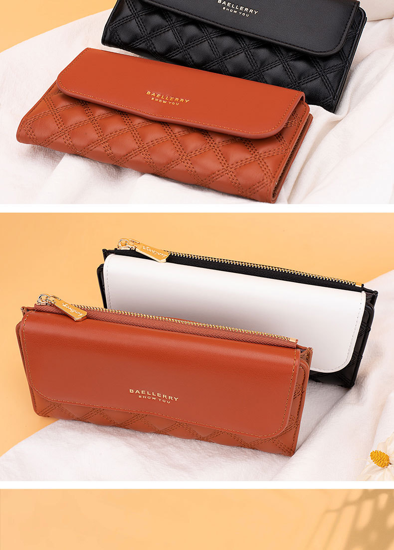 Baellerry nuovo portafoglio lungo da donna in stile coreano trapuntato multi-carta portafoglio a tre pieghe portafoglio da donna all'ingrosso_voghion.com