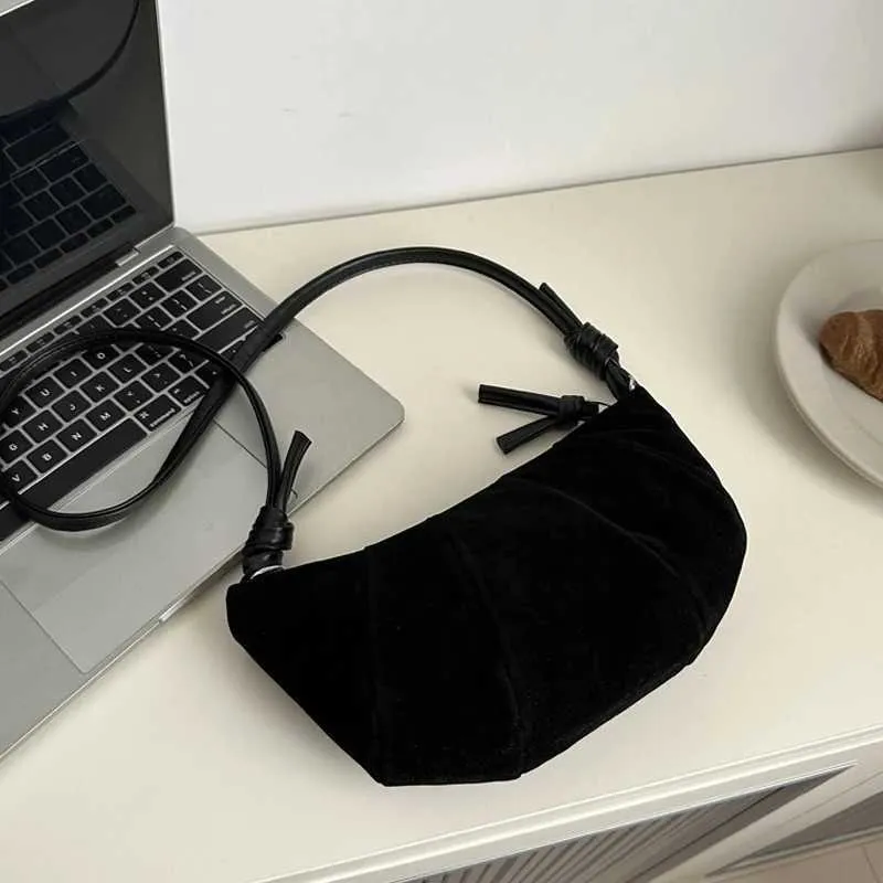 Elegant Suede Half Moon Shoulder Bag Versatile Retro Crossbody Bag_voghion.com