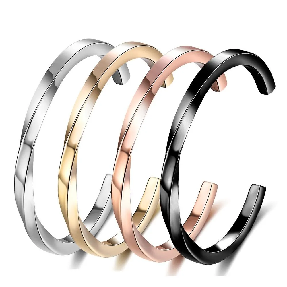 4 Farben Neue echte vergoldete Twist Titan Edelstahl Damen Manschette Armreif Armband Armreifen Schmuck Geschenke für_voghion.com