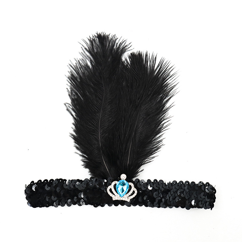 Festa di Halloween per single con accessori per capelli neri Fascia per capelli con piume a sfera Gatsby degli anni '20_voghion.com
