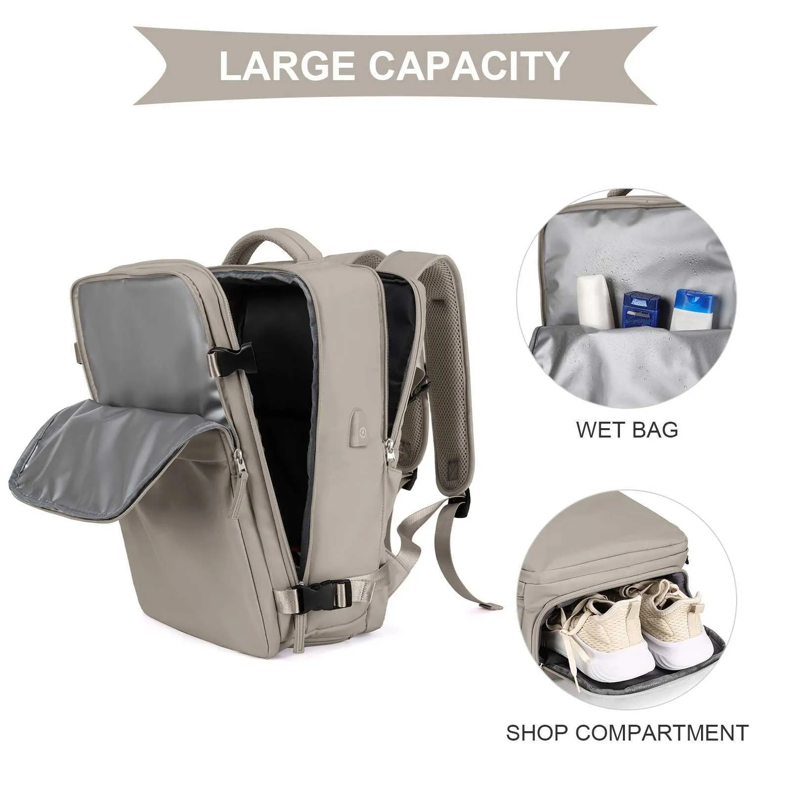 Reiserucksack für Männer und Frauen, 40 l, flugzugelassen, Handgepäck, Diebstahlschutz, Business-Laptop, großer Tagesrucksack, Weekender_voghion.com