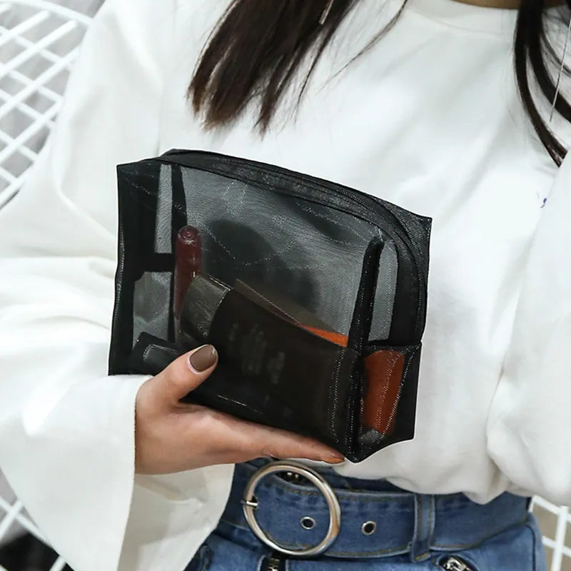 Borsa cosmetica portatile da viaggio in rete per donne, con cerniera, organizer trasparente per cosmetici, articoli da toeletta, beauty case_voghion.com