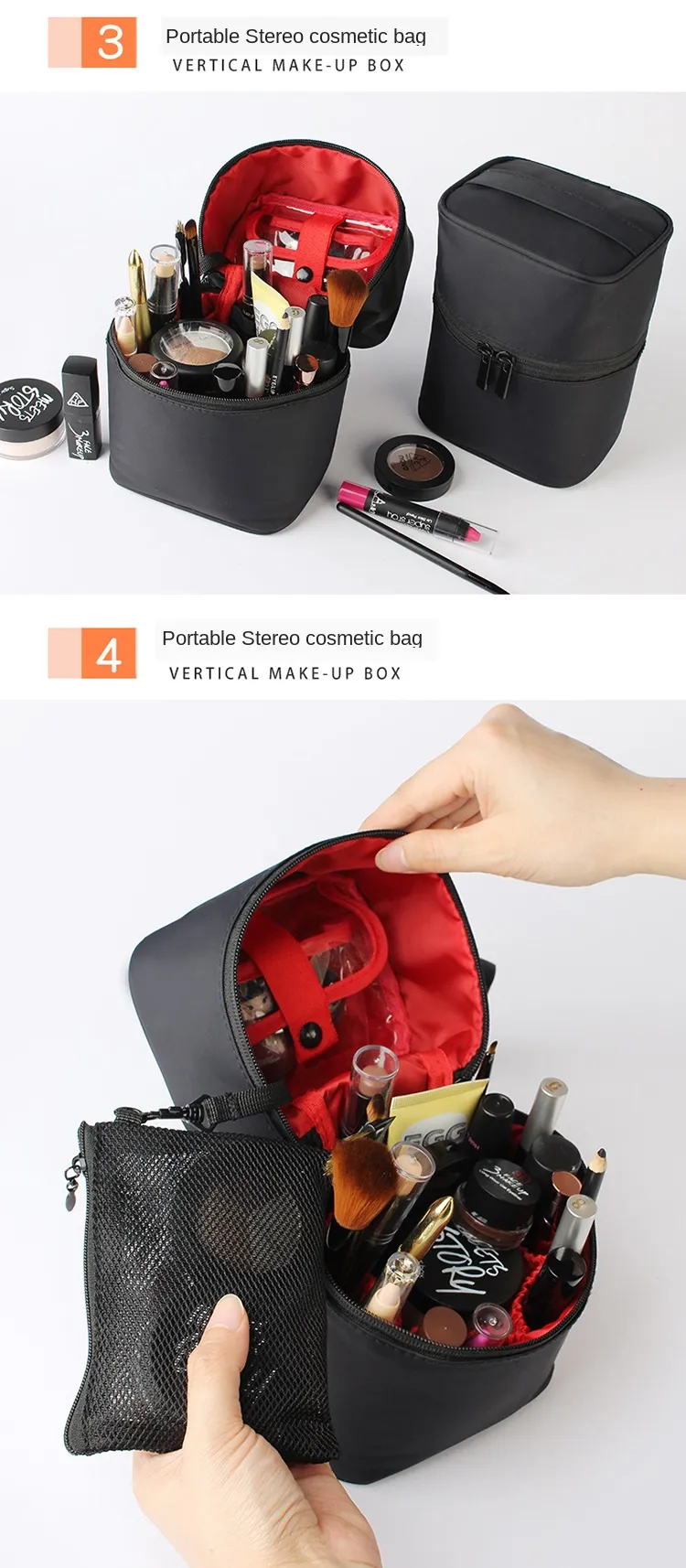 Trousse de maquillage en nylon de grande capacité pour femmes, trousse de voyage portable pour cosmétiques_voghion.com