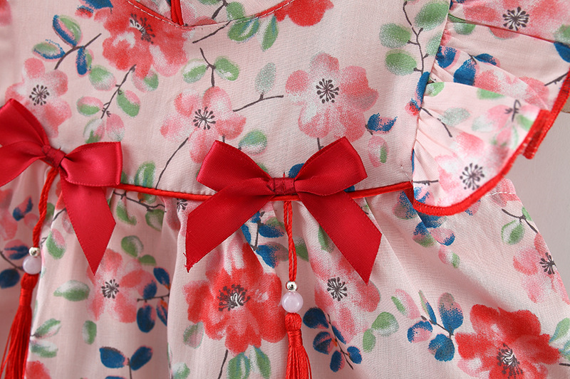 Baby Girl Clothes Summer Traditional Chinese Style Cheongsam Bowtie Pendant Dress_voghion.com