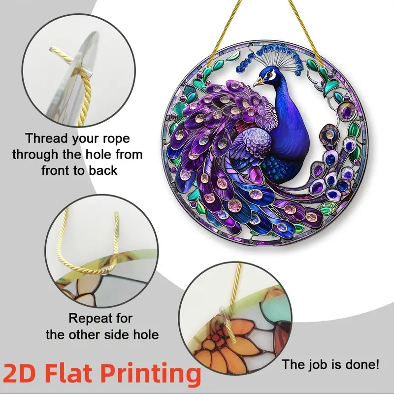 Peacock Suncatcher - 8" Directional Acrylic Art. Classic Decor For Garden Or Bar, Elegant Gift For Discerning Tastes._voghion.com