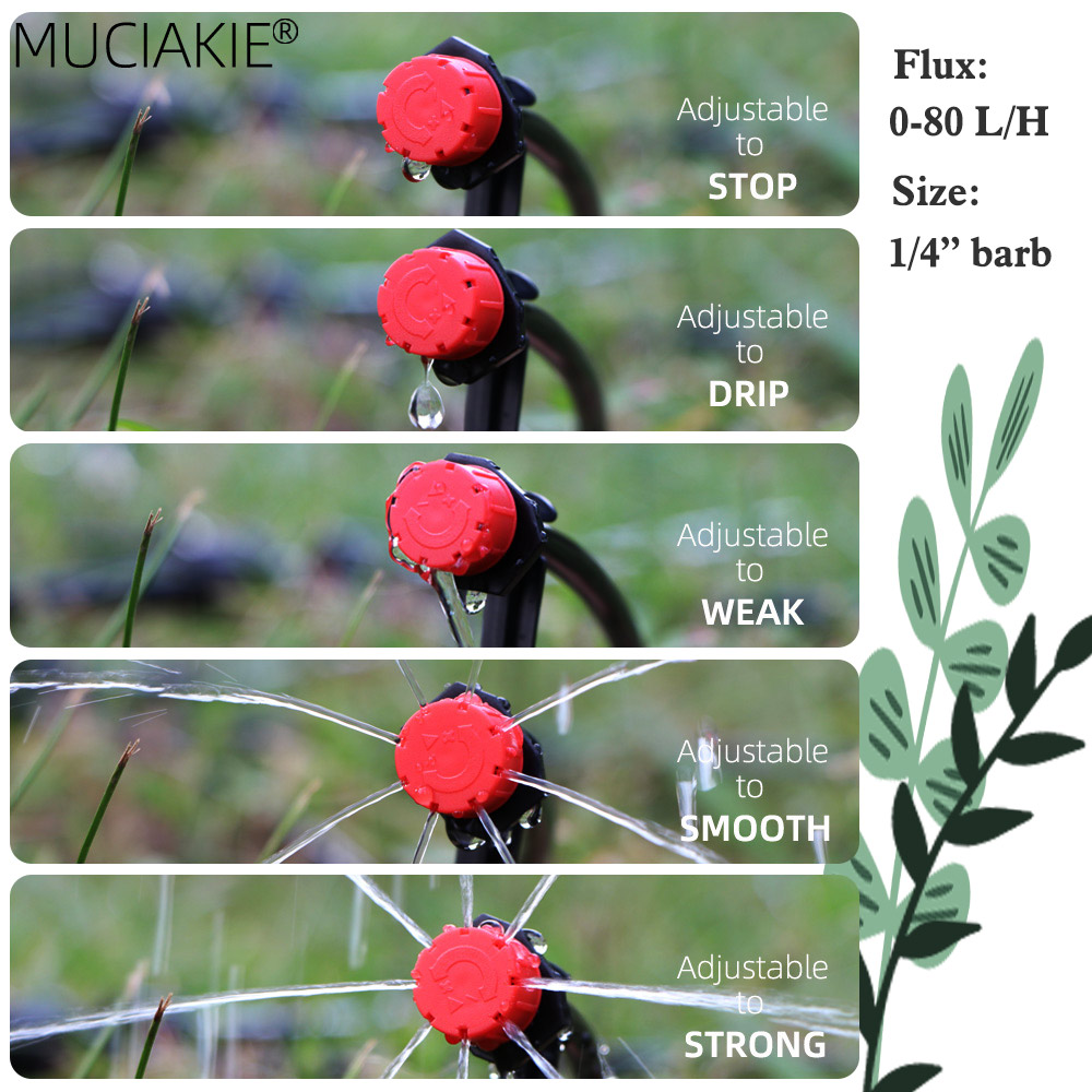 100/500 STÜCKE 1/4 "Barb Rote verstellbare Düsen Gartenbewässerung Bewässerung Sprinkler Waschbarer Emitter 0-80L/H für Hofgewächshaus_voghion.com