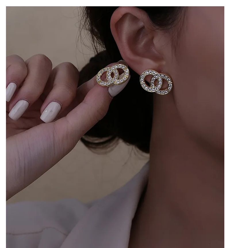 Boucles d'oreilles haut de gamme en zircon plaqué or pour femme, style célébrité d'Internet_voghion.com