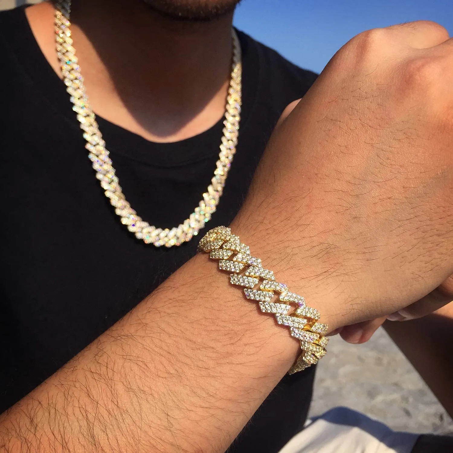 Coppia di moda cubana catena bungee hip hop tendenza braccialetto collana uomini e donne gioielli regali 230706_voghion.com