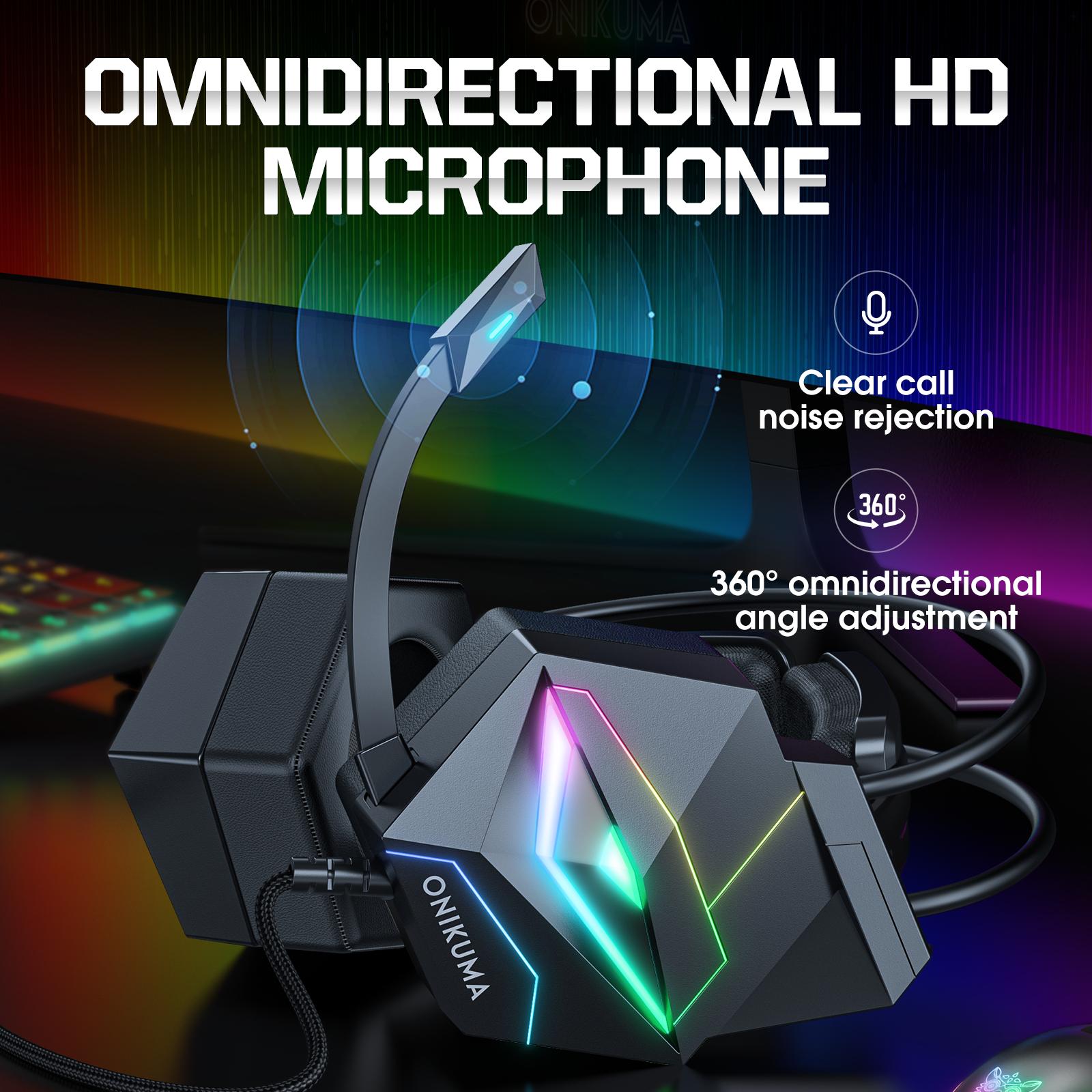 Cuffie da gioco dinamiche RGB ONIKUMA X20 con microfono Cuffie over-ear 7.1 Surround Sound Cuffie cablate per PC PS4 Laptop Tablet_voghion.com