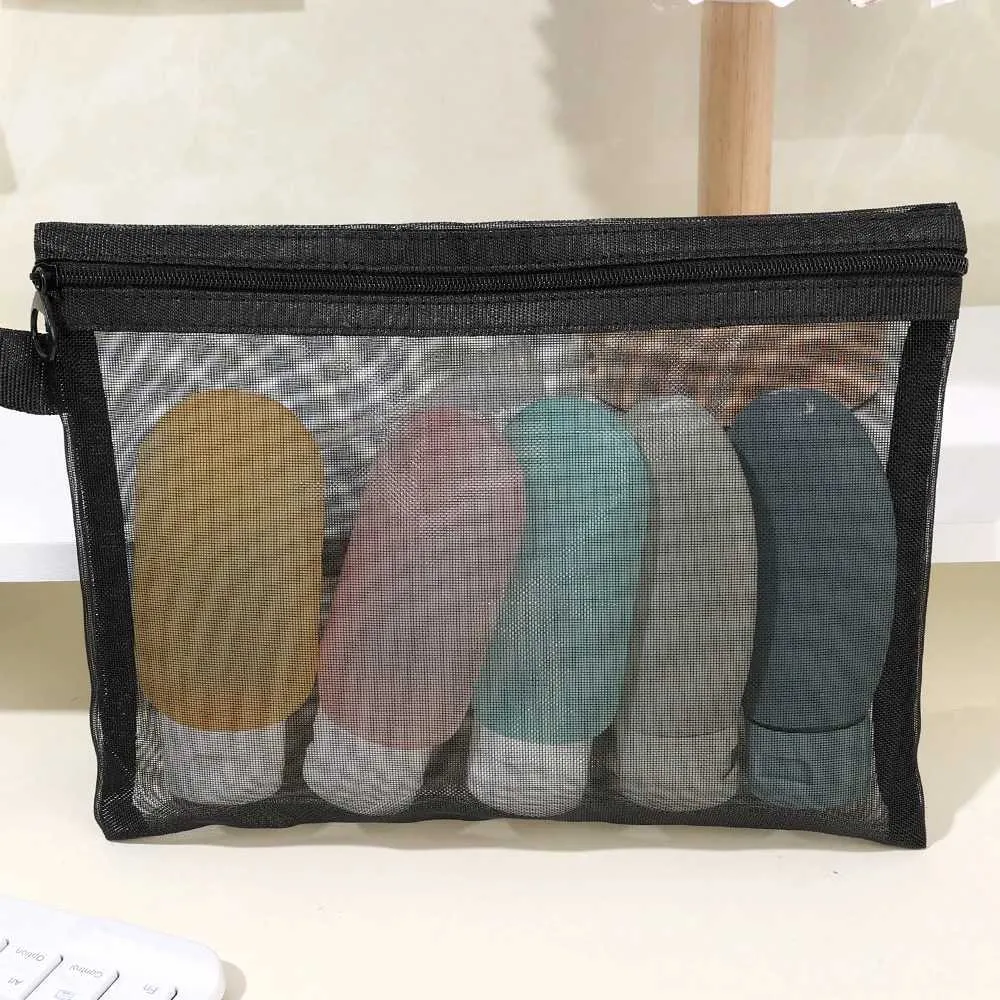 1/3 pezzo nero rete portatile da viaggio organizer per toilette rossetto portaoggetti borsa trasparente per il trucco S/M/L_voghion.com