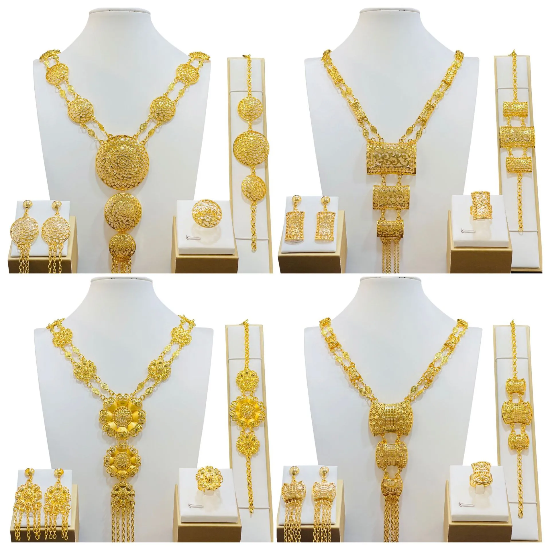 Set di gioielli placcato oro con collana a nappe e orecchini_voghion.com