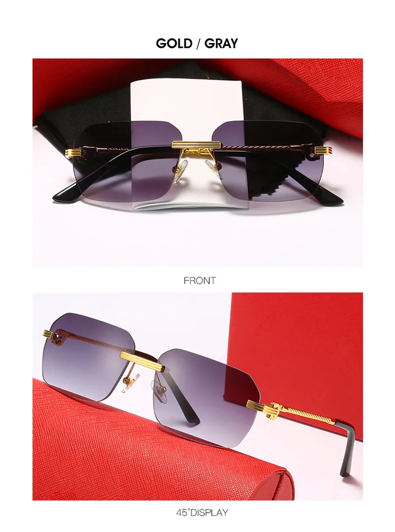 Cartr classique femme lunettes de soleil montures de lunettes de myopie sans monture lentille dégradé nuances de thé profond affaires essentielles_voghion.com