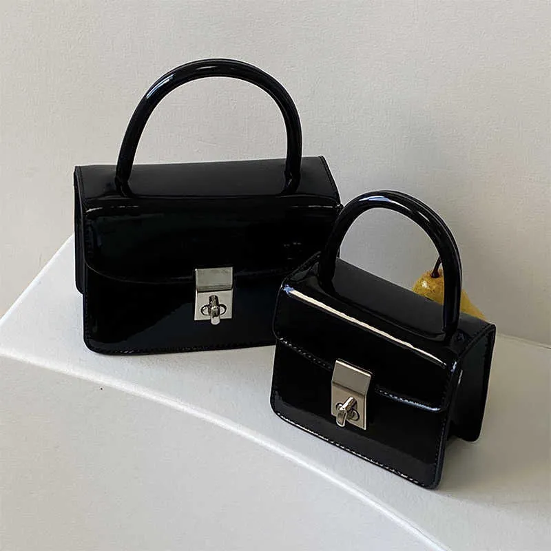 Sac à bandoulière carré pour femme avec petit verrou tendance en cuir verni pour femme_voghion.com