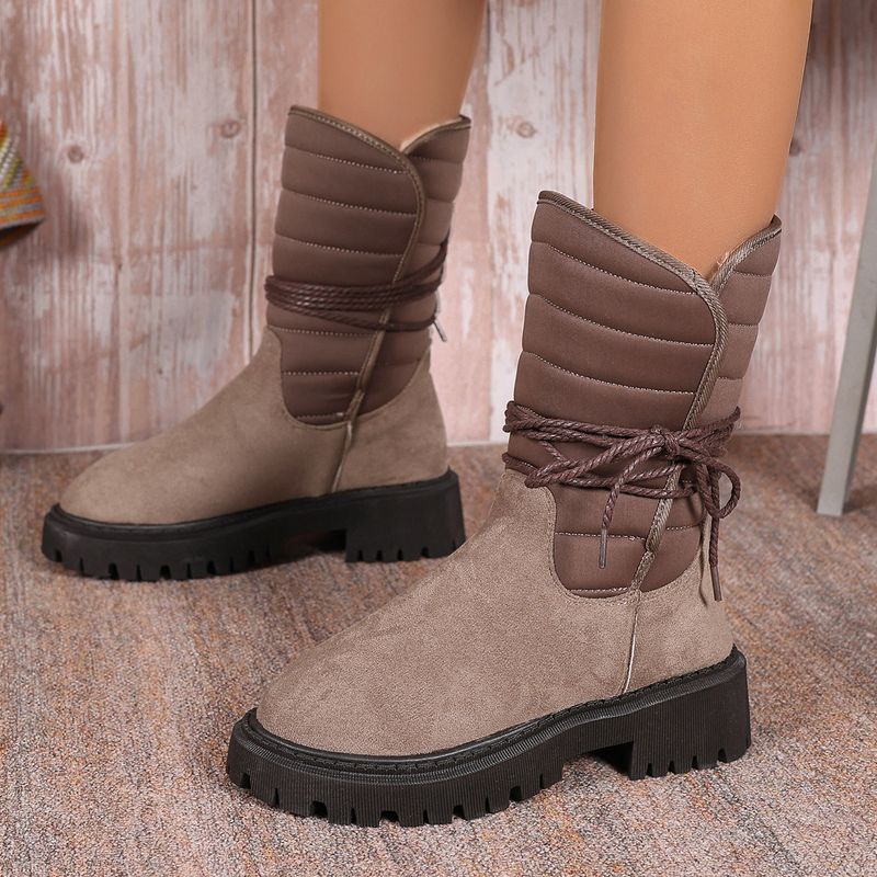 Plus-size women's platform snow boots fleece warm upper side strap sole with code number_voghion.com