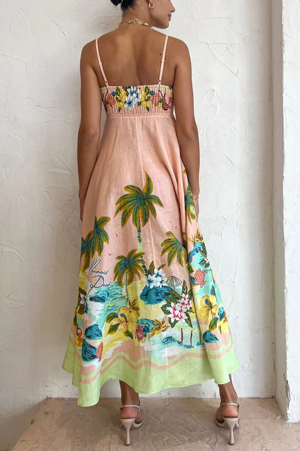 Women's Clothing  Halter print casual loose high-waisted dress_voghion.com