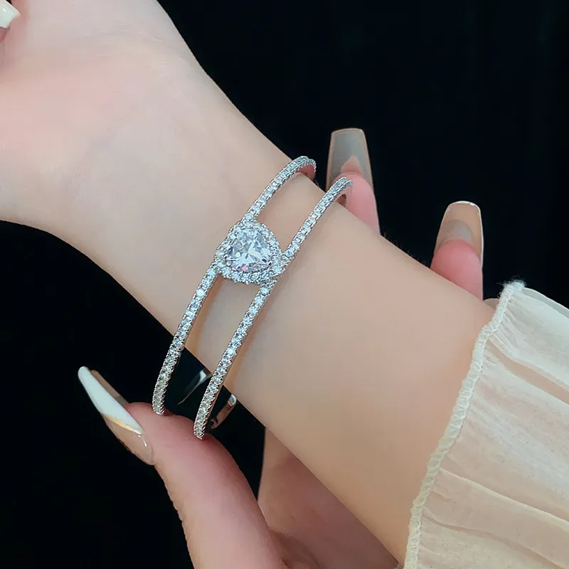 Heart Zirconia Bangle And Ring Set For Women Silver Colour_voghion.com