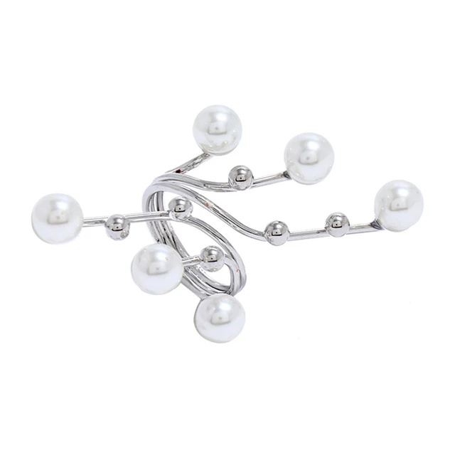 Stock listo 1 pieza nuevo elegante exageración doble capa anillos de perlas grandes para mujeres accesorios de moda fiesta joyería caliente_voghion.com