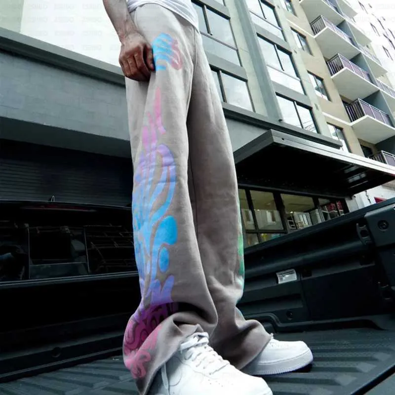 Kadın Y2k Amerikan Renkli Moda Geniş Paça Pantolon Eşofman Altı Kpop Baskılı Pantolon Erkek Retro Rahat Büyük Boy_voghion.com