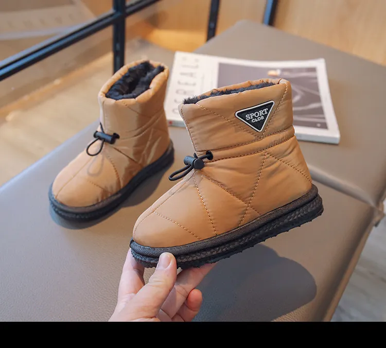Winter Kids Snow Thick Fur Morden Sewing Elastic Band Children Youth Flat Black Brown Non-slip Cutefeet Warm Boys Girls_voghion.com