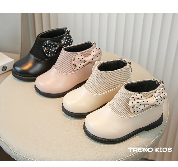 Children's Cotton Winter New Kids Bow Girls Soft Bottom PU Leather Baby Princess Boots Toddler Shoes Size US5.5C-US12.5C_voghion.com