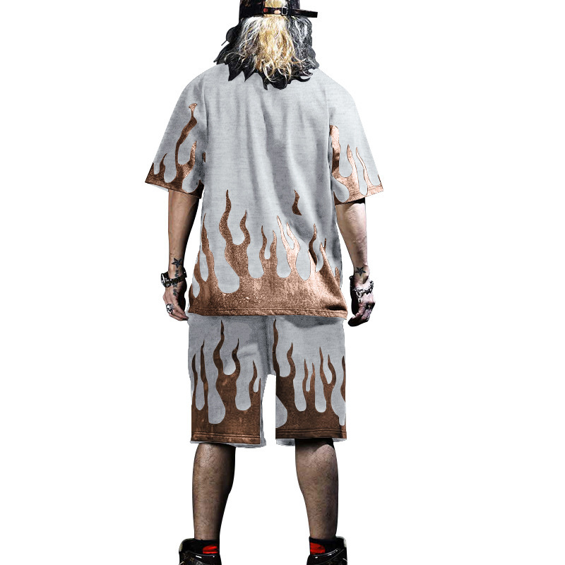 Nowy letni męski zestaw spodenek sportowych z krótkim rękawem z nadrukiem Flame Series_voghion.com