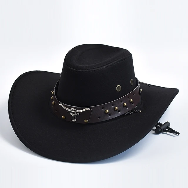 Módní nový umělý semišový západní kovbojský klobouk Vintage velký okraj gentleman kovbojský jazzový sváteční večírek cosplay klobouk_voghion.com