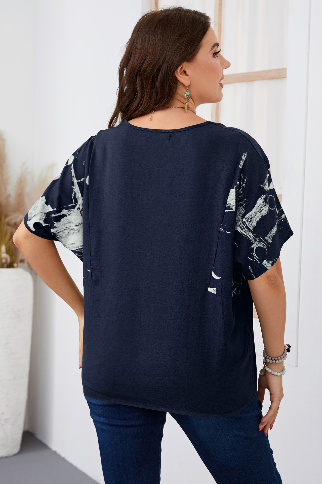 Camicia estiva da donna di grandi dimensioni a maniche corte ampia_voghion.com
