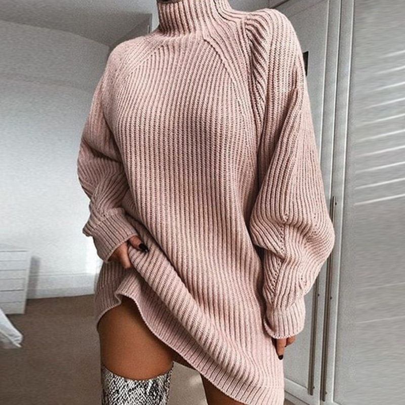 Ropa de mujer Vestidos Jersey de mujer Vestido tipo suéter con medio cuello alto y manga raglán de longitud media