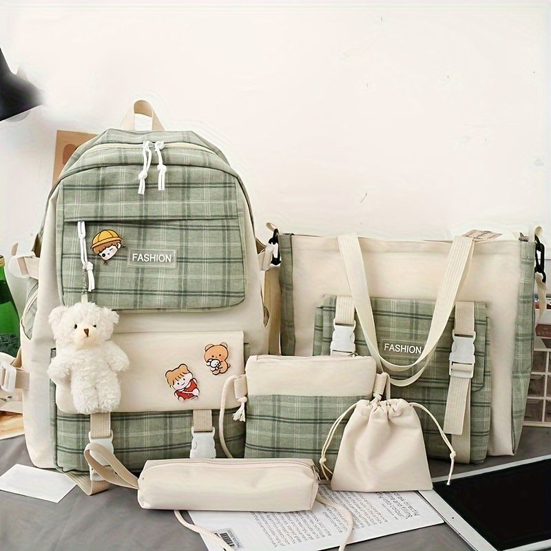 Zaino in tela alla moda di grande capacità, con ciondolo a forma di orso, grazioso zaino casual_voghion.com