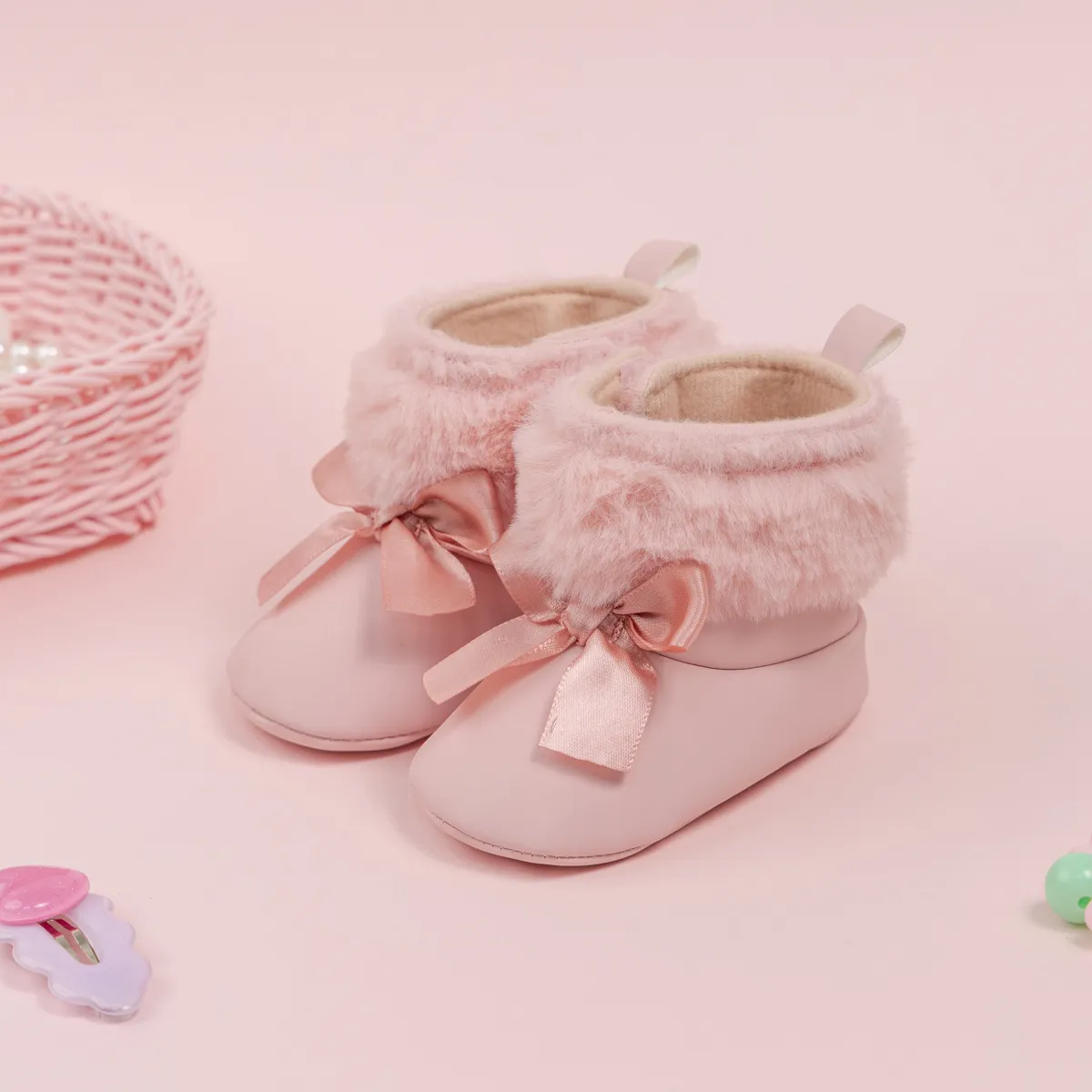 Pink Toddler With Bow Veet Fluzzy Autumn Winter Baby Snow Boots Kids Girls Warm Happysteps First Walkers Shoes 0-18M_voghion.com