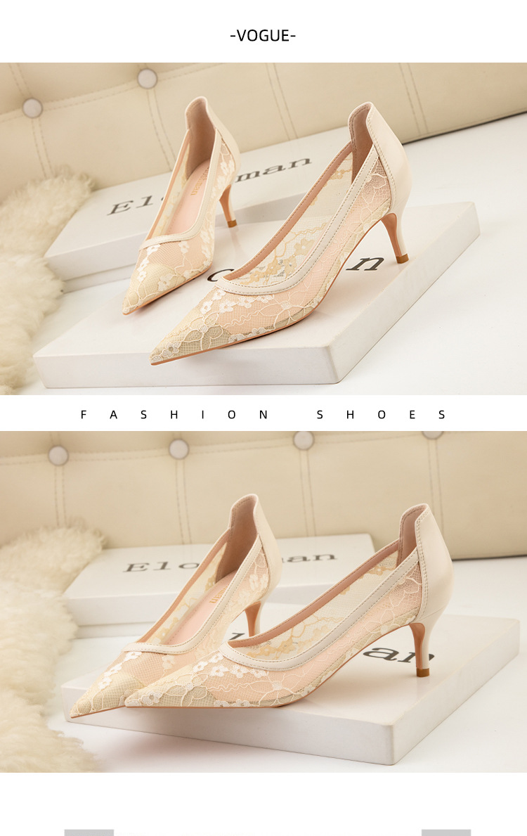 High heel thin heel shallow point flower embroidery lace mesh hollow sexy night club shoes_voghion.com