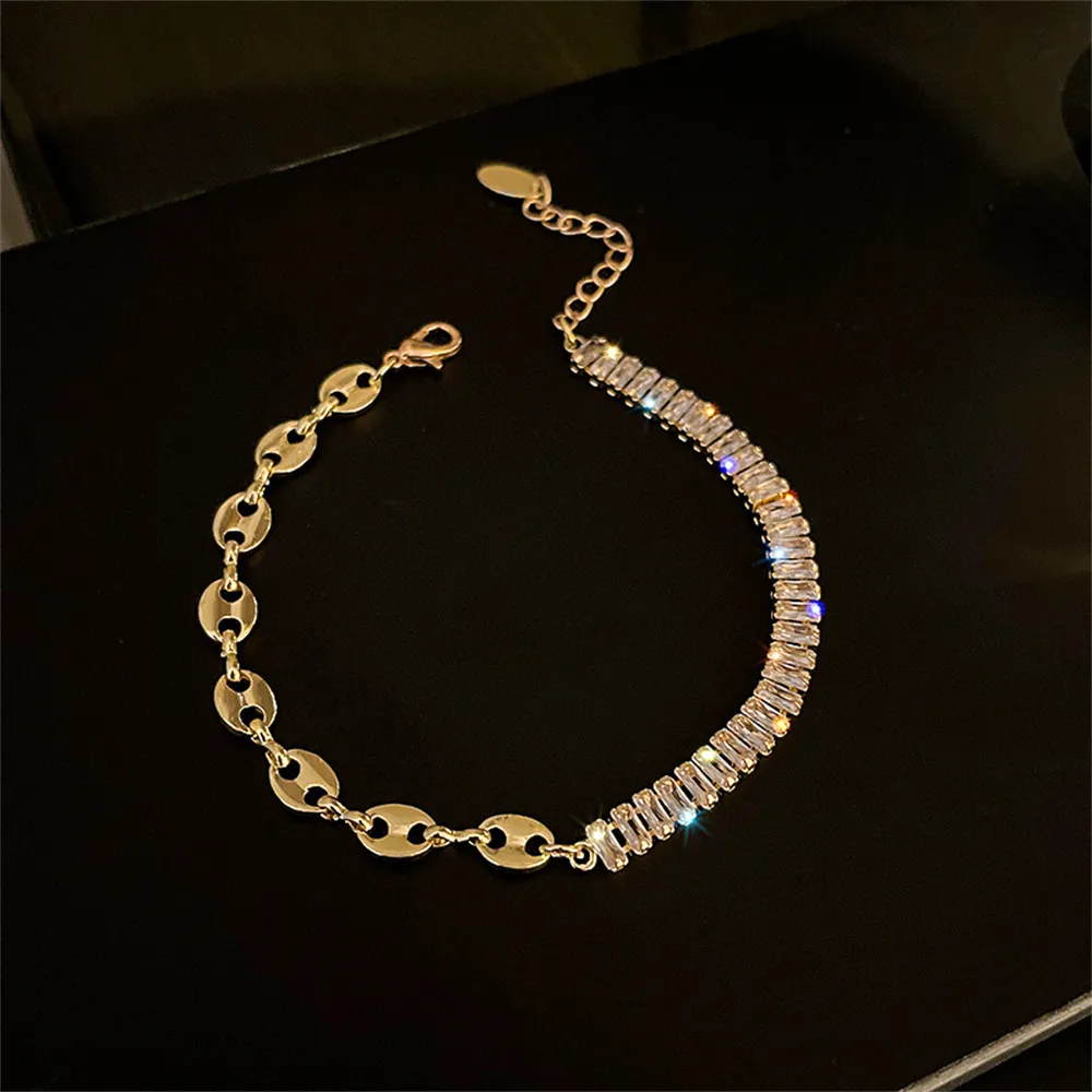 Pulseras de eslabones Pulsera de tenis ajustable romántica para mujer Cadena de cuentas de circonita cúbica de cristal Joyería para parejas_voghion.com