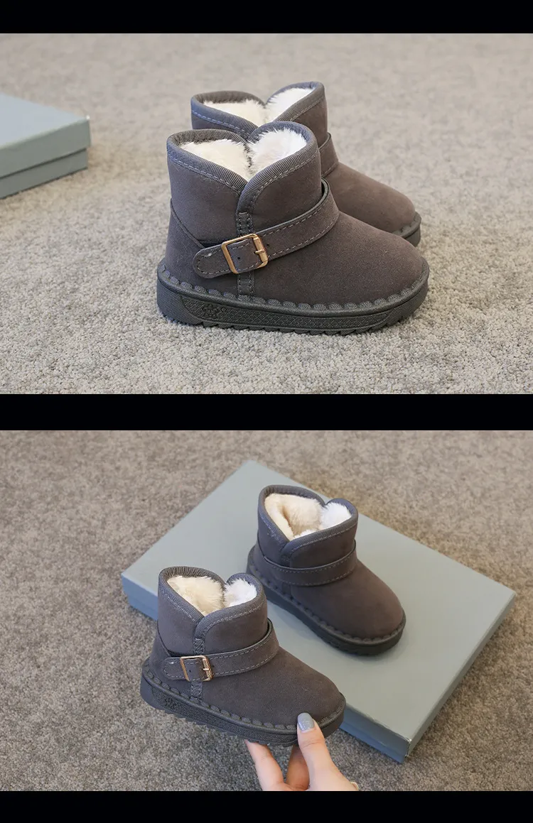 Kids Snow Brown Boys and Girls Baby Toddler Cotton Shoes Kidsnest Gray Soft Padded Thickened Pink Children's Winter_voghion.com