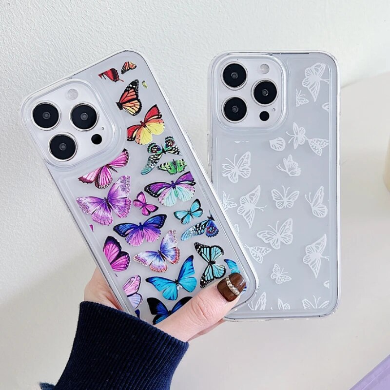 Butterfly Clear Shockproof Phone Case For iphone 15 14 13 12 11 Pro Max Plus Silicone Soft TPU Back Cover_voghion.com