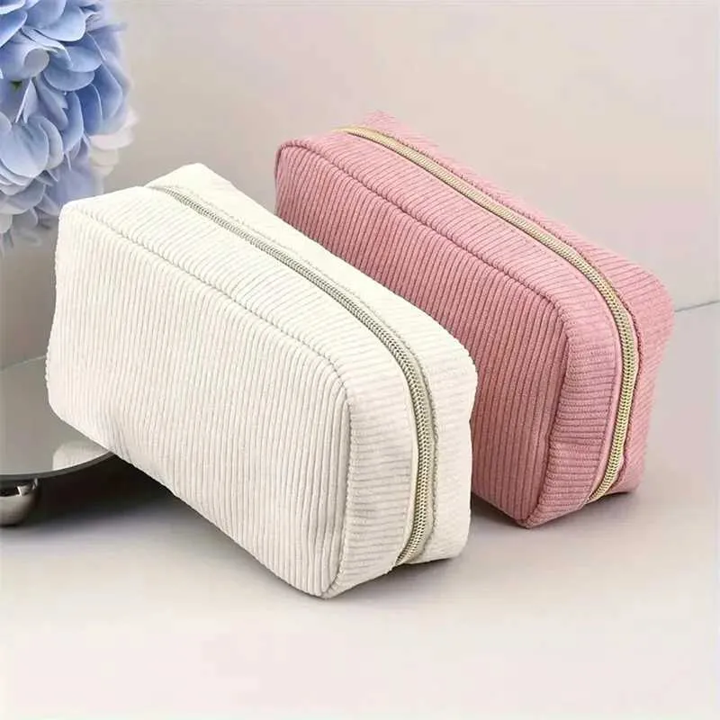 Womens Corduroy solid color makeup travel portable face wash storage bag organizer wallet Y241023_voghion.com