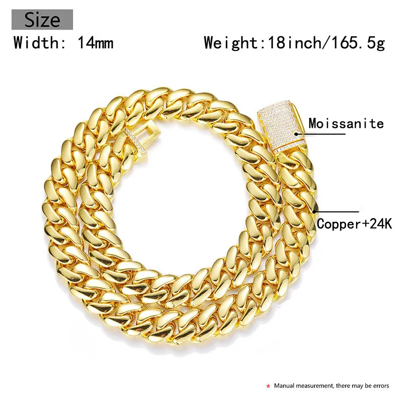 Hip Hop Miami Cuban Link Chain Halsketten Top Qualität Kupfer Echt Vergoldet Mikro Einsätze Sauber Diamant Verschluss Bling_voghion.com