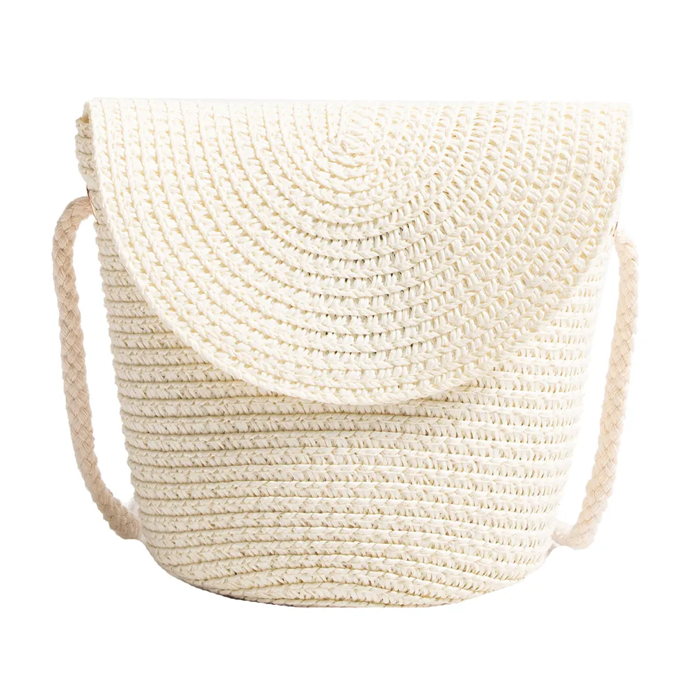 Borsa a tracolla estiva da donna, in tessuto alla moda, casual, semplice, portatile, elegante, fatta a mano, in tinta unita, per il fine settimana._voghion.com