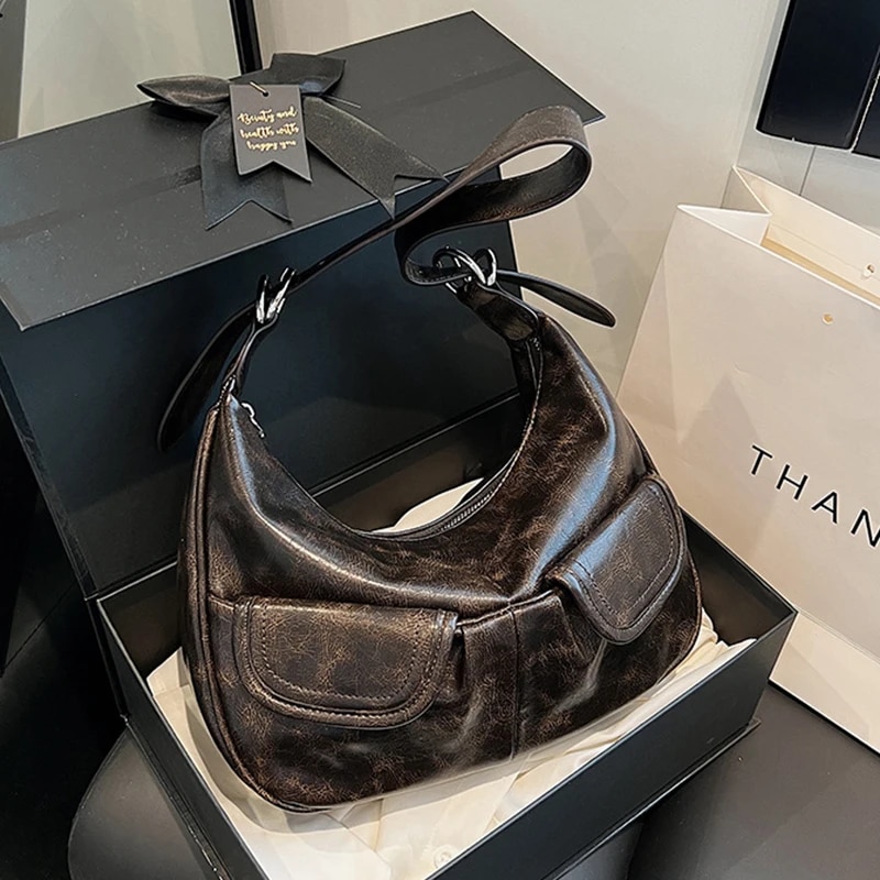 Ladies Solid Color Shoulder All-match Simple Multifunction Handbags Large Capacity Underarm Bags for Women Hobo Purse_voghion.com