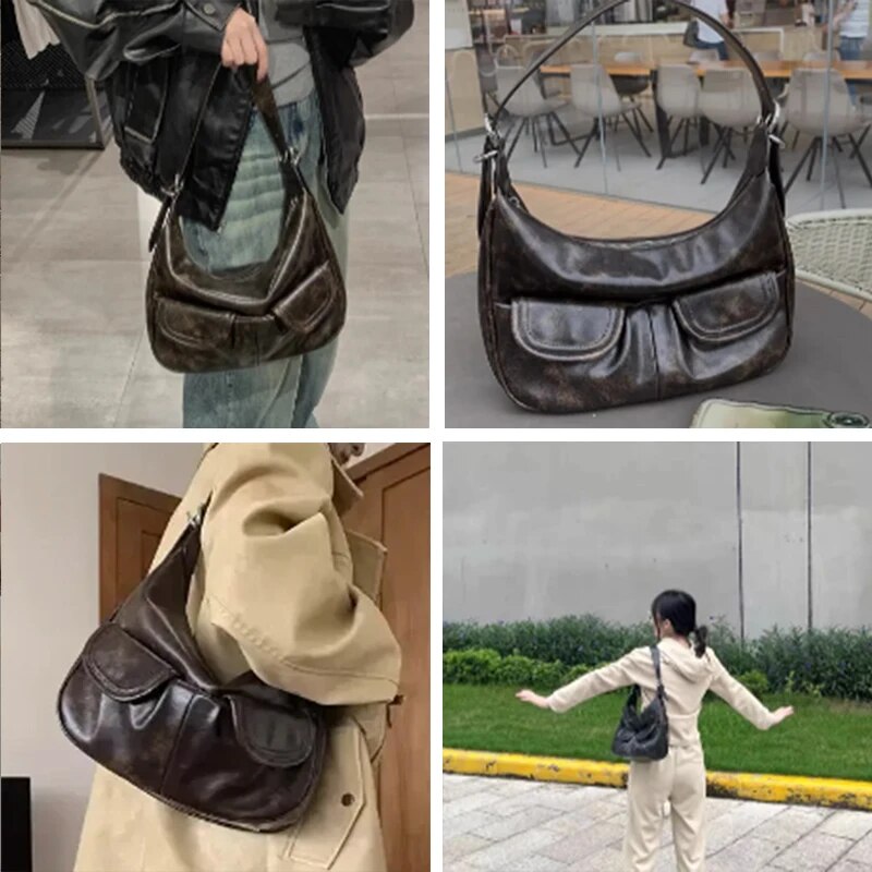 Ladies Solid Color Shoulder All-match Simple Multifunction Handbags Large Capacity Underarm Bags for Women Hobo Purse_voghion.com