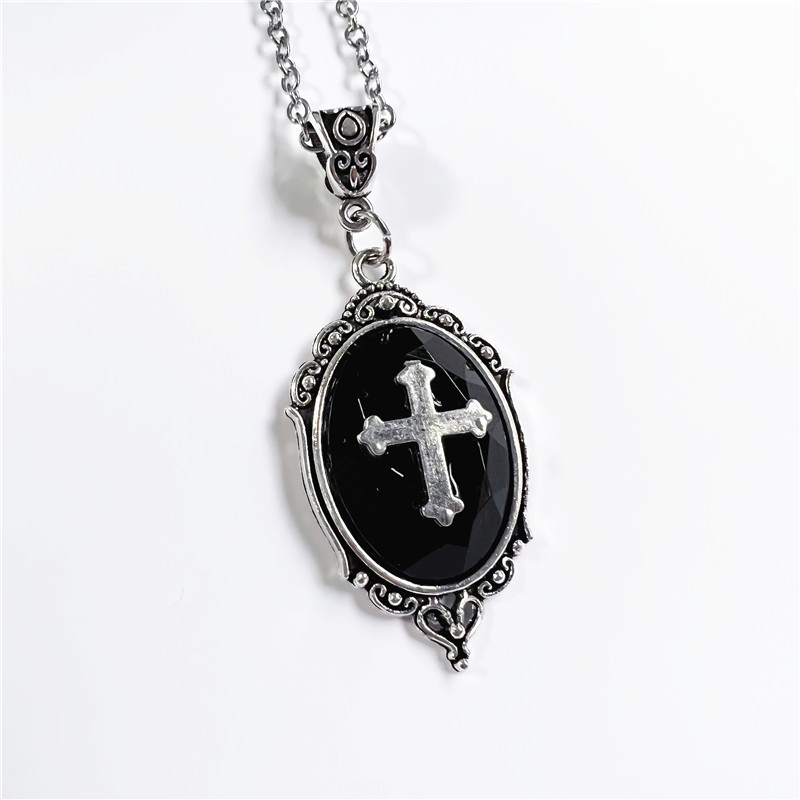 Unisex Embossed crystal Halloween cross necklace_voghion.com