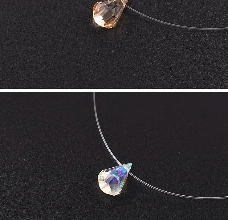 Invisible Crystal Pendant Necklace Simple Teardrop Chain For Women_voghion.com