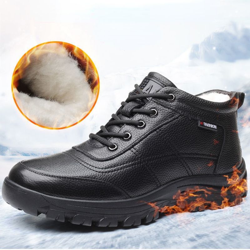 Botas de nieve cálidas antideslizantes de cuero de alta calidad para hombre, zapatos casuales, impermeables, de invierno, ligeros, de felpa, para mujer_voghion.com