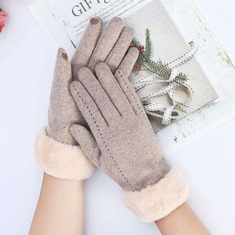 Wollhandschuhe für Damen im Winter und Herbst, verdickt und warm, koreanische Version für Erwachsene, niedliches Fahren, Touchscreen, Kaschmir_voghion.com