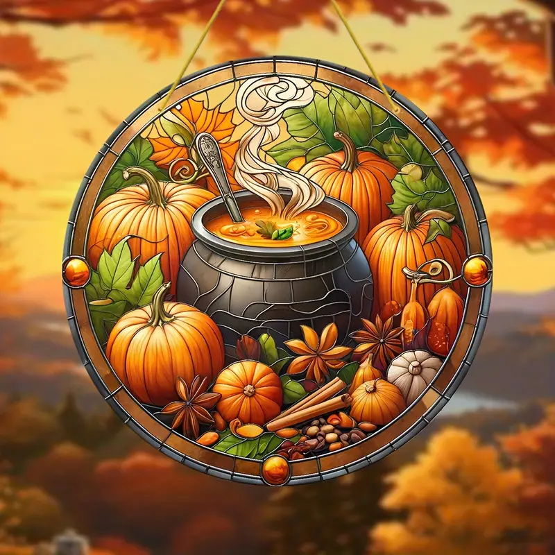 8x8in Pumpkin Soup Suncatcher - Colorful Acrylic Fall Decor For Windows & Kitchens - Farmhouse & Garden Seasonal Accent_voghion.com