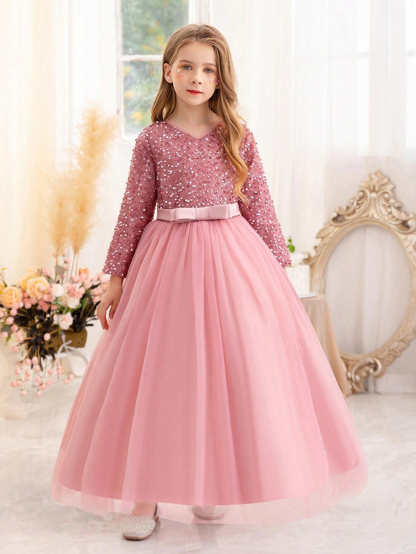Weihnachtspartykleid für Kinder, eleganter Prinzessinnen-Stil, geeignet als Geburtstags-/Eventgeschenk, Party, Hochzeit, Blumenmädchen_voghion.com