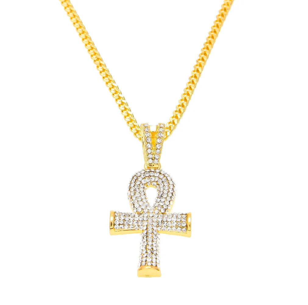 Hip-hop Ankh Pendant Necklace With Ruby Gemstone Set For Men_voghion.com