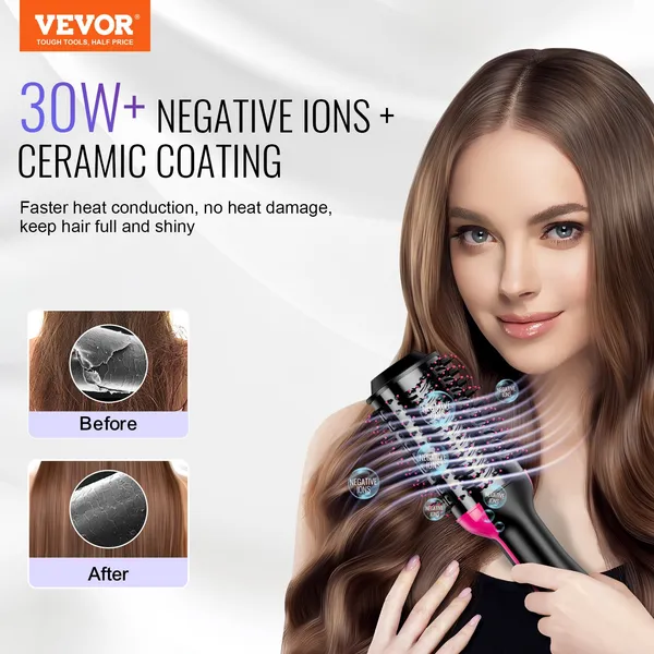 VEVOR Hair Blow Dryer Brush Ionic Hair Dryer And Styler With 2.95' Oval Barrel_voghion.com