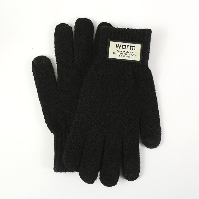 Gestrickte Handschuhe für Herren-Fahrradhandschuhe mit Plüsch und dicker Isolierung, winddichter Touchscreen im Winter, Strickhandschuhe_voghion.com